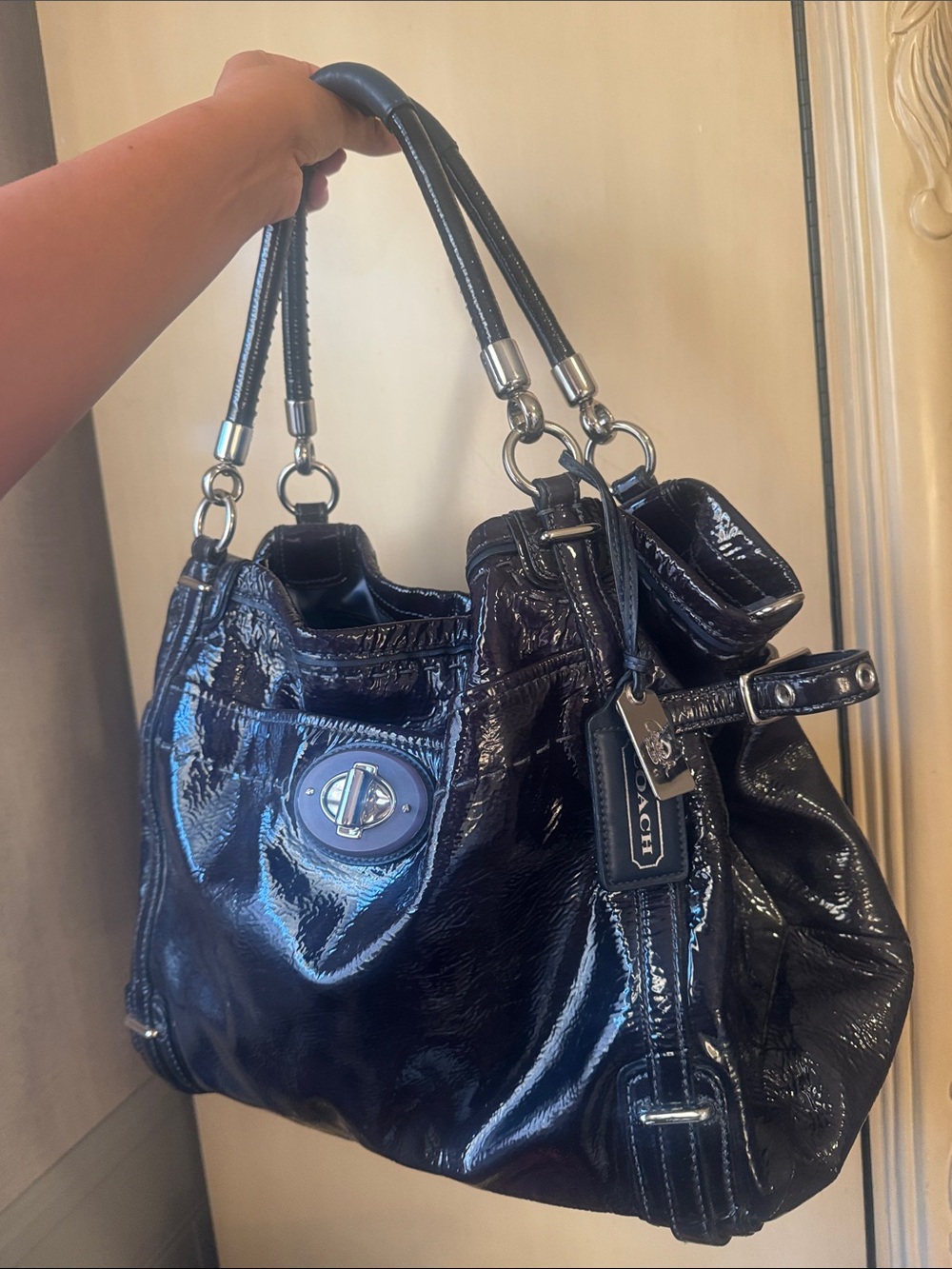 Coach Patent Leather Shoulder Bag - Blue